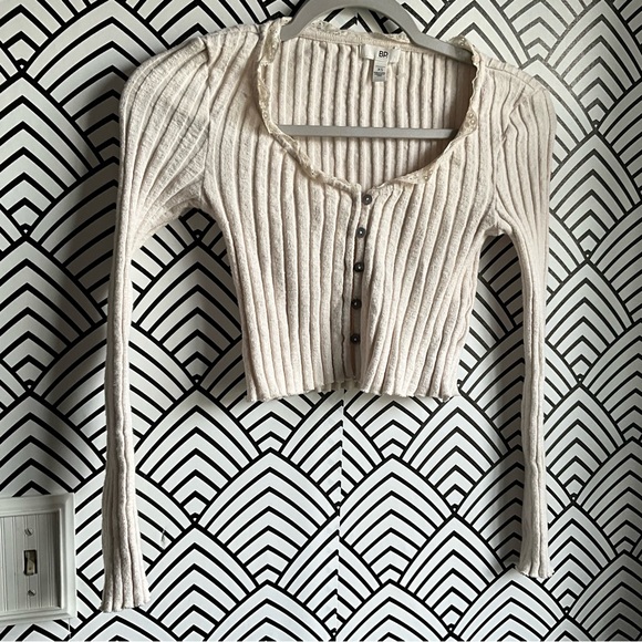 BP Rib crop top sweater 90s cute cardigan baby doll y2k cream - Picture 1 of 4